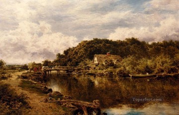 湖池の滝 Painting - フラットフォード ミル近くのストゥール サフォークの風景 ベンジャミン ウィリアムズ リーダー